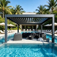 Pérgola Moderna de Aluminio con Techo de Láminas Motorizadas, Luces LED, Lujosa, para Jardín, Balcón, Terraza, Patio, Exterior