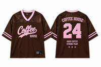 Ensemble T-shirt et tablier en jersey à col en V marron rose pour femme, uniforme décontracté et sportif pour le personnel de café