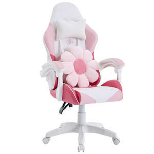 Silla <span class=keywords><strong>Gamer</strong></span> Moderna y Encantadora en Rosa y Blanco, Silla <span class=keywords><strong>Gamer</strong></span> con Acolchado Bonito y Adorable para Mujeres, Almohada en Forma de Corazón, Silla de Juego Elegante - Product Image 1