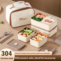 Boîte à lunch carrée empilable en acier inoxydable SUS304 de 1 à 2 L, hermétique, compatible micro-ondes, design moderne, pour aliments