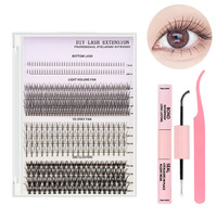 Kit de Cils en Grappes 4 Styles Mixtes avec Colle et Scellant 5ml, Applicateur Plateau Rose, OEM ODM Étiquette Personnalisée, Fournisseur en Gros, Distributeur de Cils