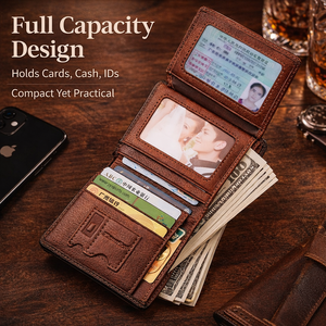 <span class=keywords><strong>Portafoglio</strong></span> RFID in Vera Pelle per Uomo, Ultra-Sottile Minimalista a Tre Ante con Fermasoldi, Porta Carte di Credito, <span class=keywords><strong>Portafoglio</strong></span> in Pelle da Uomo - Product Image 2