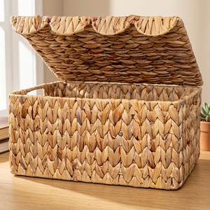 Handmade Water Hyacinth Storage Basket Rectangle Bohemian Style Woven Toy Organizer Living <b>Room</b> Natural Fiber Storage Box - Product Image 2