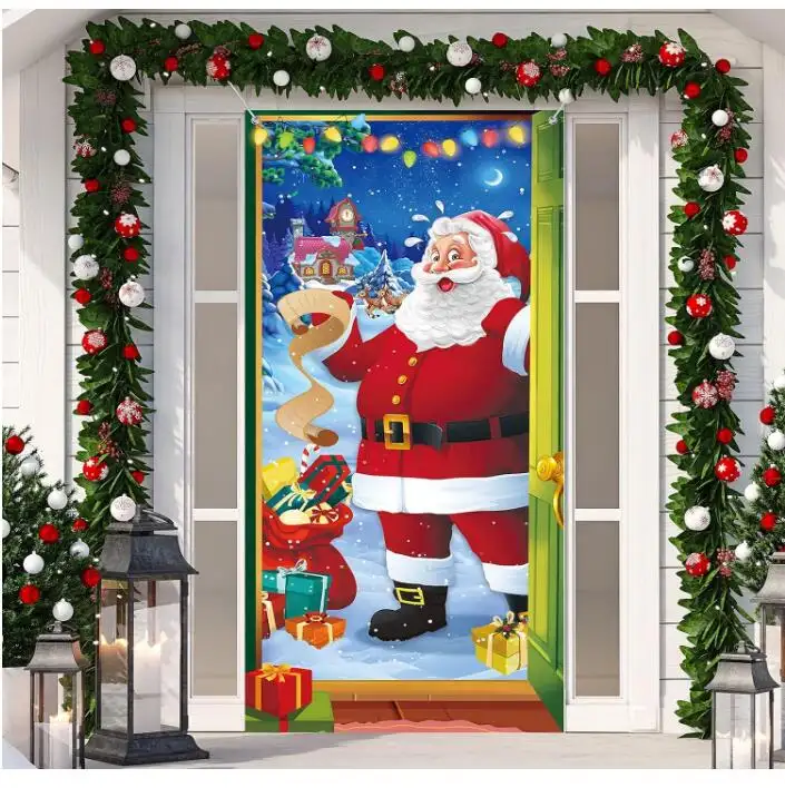 カスタム78x35.4インチサンタクロースクリスマスクリスマスドアハンギングカバーバナー背景クリスマスパーティーの装飾用