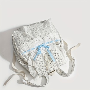 Mochila <span class=keywords><strong>de</strong></span> ocio <span class=keywords><strong>de</strong></span> mujer con correas ajustables <span class=keywords><strong>de</strong></span> lazo azul <span class=keywords><strong>de</strong></span> encaje <span class=keywords><strong>de</strong></span> algodón suave personalizada - Product Image 2