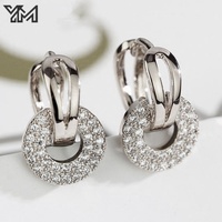 Boucles d'oreilles créoles YM tendance à double cercle pavé de zircons, en or et argent, entrelacées, pour femme, bijoux de mariage et de fête