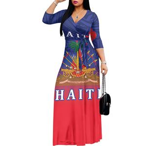 <span class=keywords><strong>Abiti</strong></span> <span class=keywords><strong>taglie</strong></span> forti haitiani per donna 3/4 maniche a V Max abito da donna con cintura alla moda eleganti e sinuosi Vestidos Vestidos - Product Image 1