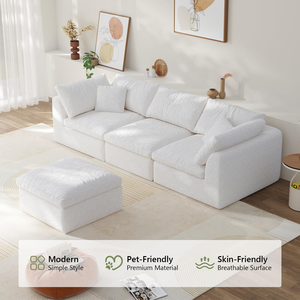 Sofá Cuadrado de Tres Plazas, Moderno y Lujoso, en Tela Sherpa Gris Oscuro, Empacado Comprimido, Tamaño Estándar, con Otomana - Product Image 6