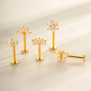 مجوهرات ثقب الأذن من التيتانيوم F136 بالجملة، أقراط زركون على شكل فراشة وزهرة، حلي ثقب الأذن من التيتانيوم G23 - Product Image 1