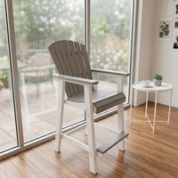 Tabouret de bar Adirondack gris moderne, portable, imperméable, en HDPE, pour extérieur, avec repose-pieds, pour salle à manger, école, bord de piscine, café