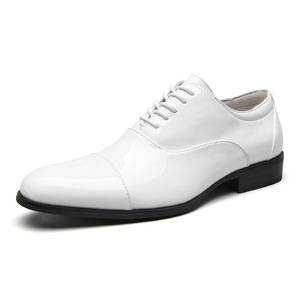 Zapatos Oxford de vestir con cordones y punta en pico de charol blanco y negro para todas las estaciones, envío directo - Product Image 4