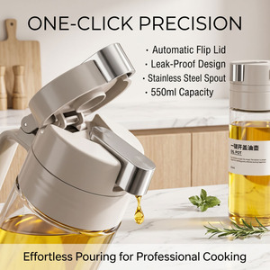 Bottiglia per Olio in Vetro con Apertura Automatica a Scatto, 550ml, Dispenser Antigoccia per Cucina, Olio d'Oliva, Aceto, con Manico - Product Image 3