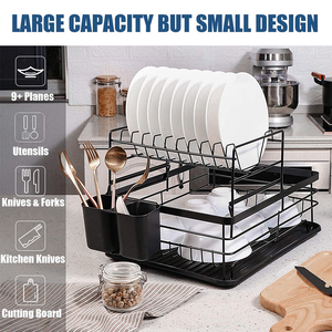 Organizador de cocina de metal, estante de lavado de platos, palillos, cuencos y estantes para platos, almacenamiento al por mayor con estante para platos de 2 niveles y bandeja de PP - Product Image 3