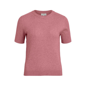 Chemise d'été en tricot à col rond confortable pour femmes, tissu extensible doux et respirant, chemisier décontracté - Product Image 1