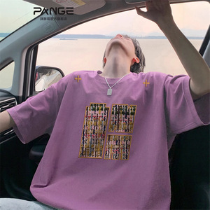 เสื้อยืดคอกลมแขนสั้นผ้าฝ้ายแท้สำหรับผู้ชาย รุ่น F406 ทรงหลวมพิมพ์ลายใหญ่ แฟชั่นลำลองสำหรับฤดูร้อน - Product Image 4
