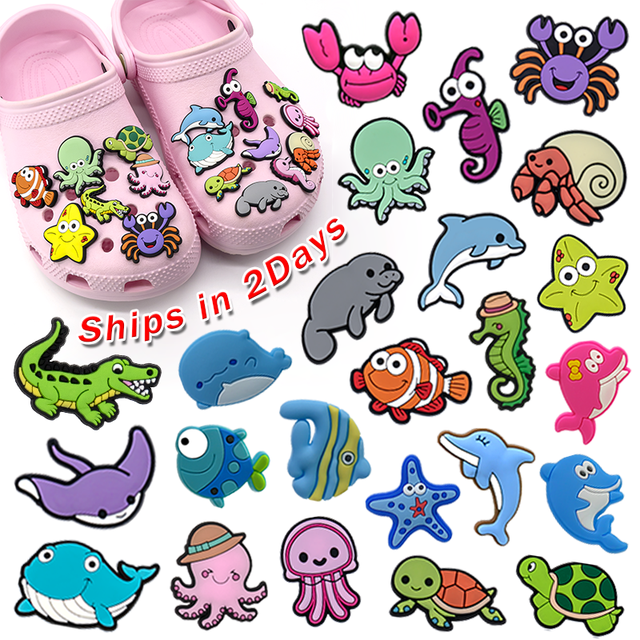Hot Sale High Quality Custom Soft PVC Cute Animals Shoe Decorations Personalized Crab Sea lion Shoe Charms in Bulk