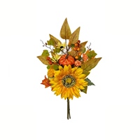 Fleurs artificielles d'automne tournesols en soie tiges pics avec des baies de citrouille automne Branches florales pour Vases Table décoration de la maison