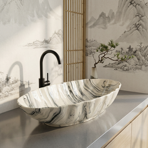 Lavabo Artistico in Ceramica Grigia con Rilievo a Grana Diamantata Stile Modern Farmhouse, con Scarico Integrato per Lavabi <span class=keywords><strong>da</strong></span> <span class=keywords><strong>Appoggio</strong></span> <span class=keywords><strong>Bagno</strong></span> - Product Image 3