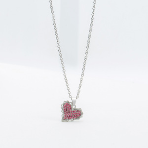 Collar con colgante de acero inoxidable en forma de corazón con diamantes de imitación rosas para mujer, regalo - Product Image 3