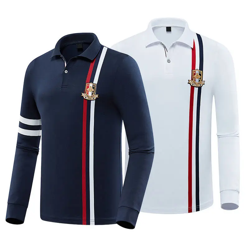 Long Sleeve Golf Shirt Striped Mens Polos Size Men'S Long-Sleeved T-Shirt Breathable Long Sleeves Sport Polo Golf Shirts