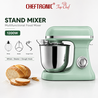 Robot pâtissier Cheftronic B08 1200W 6L, 9 vitesses, bol en acier inoxydable avec fouet, batteur et crochet pétrisseur.