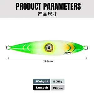 Umpan pancing Tuna GT Jigging air asin 200g umpan pancing air asin UV efek bercahaya Jig timah logam dengan lampu mata elektronik