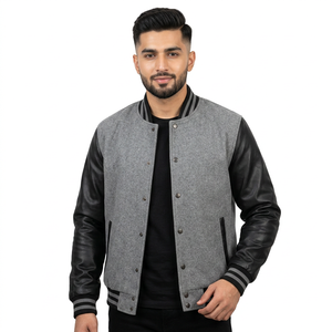 Blousons universitaires personnalisés pour hommes grandes tailles, style streetwear, blousons Letterman unis, vêtements universitaires vierges en gros, devant uni - Product Image 1