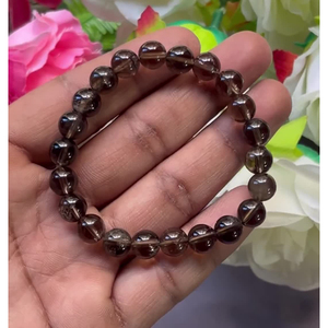 Smokey Quartz <b>Bracelet</b>: Round <b>Gemstone</b> Beads, Stretch <b>Bracelet</b> Unisex Classic Style Certified Anniversary Gift - Product Image 3
