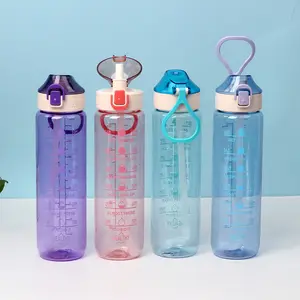 HJ botol air olahraga kapasitas besar, botol air olahraga kapasitas besar portabel 1000ml dengan pegangan bebas BPA bening dapat disesuaikan