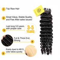 Extensiones de Cabello Humano Virgen Brasileño Ondulado Profundo, Trama de Cabello Rizado Profundo sin Procesar, Extensiones de Cabello Ondulado Profundo Natural