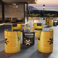 Ensemble de meubles de bar rétro vintage en forme de fût d'huile, table de pub et chaise de bar pour KTV, restaurant, pub, café, logo personnalisé, fabrication en usine