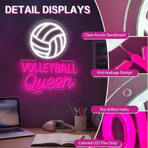 Letrero Luminoso LED de Neón con Diseño de Reina del Voleibol, Decoración de Pared, Alimentación por USB, Regulable, Letrero Rosa de Voleibol para Dormitorio de Adolescentes - Product Image 3