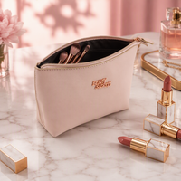 Pochette de maquillage en PVC personnalisée avec logo, étanche, pour femmes, avec fermeture éclair, pour voyage, trousse de toilette, rangement de produits de beauté