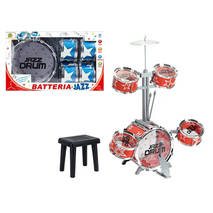 Batterie de jazz jouet pour enfant, instrument de musique rouge avec étoiles, kit de batterie 5 pièces avec tabouret et baguettes - Product Image 2