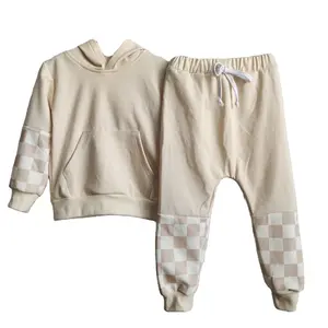New Kids Street Wear 2pcs Baby Boys' Clothing Sets checkered color block boy T shirt and jogger