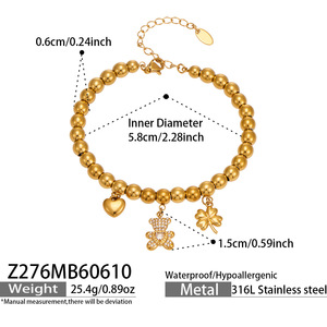Bracelet tendance pour femme en acier inoxydable 316L hypoallergénique plaqué or 18 carats, étanche, incrusté de zircon, motif <span class=keywords><strong>petit</strong></span> ours, idéal pour cadeau ou soirée - Product Image 4