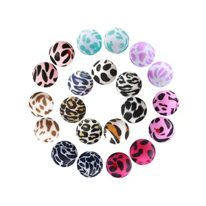 Perline leopardate in Silicone 15mm 19mm rotonde sfuse perline per la creazione di braccialetti portachiavi fai da te