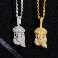 Pendentif tête de Jésus en argent sterling 925 avec corde et chaîne pour homme, avec diamant Moissanite, Hip Hop, 925