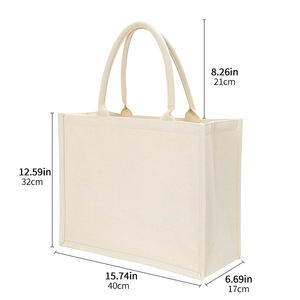 Sacs fourre-tout en <span class=keywords><strong>toile</strong></span> unie pour femmes, 100% coton, personnalisés, robustes, avec poignées, sac de plage avec logo personnalisé, motif de lettres - Product Image 2