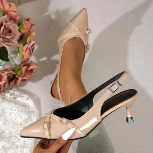 Stilettos sportifs à bride arrière pour femmes, directement de l'usine - Talons hauts en cuir verni à bout pointu avec couleur et taille personnalisables - Product Image 2