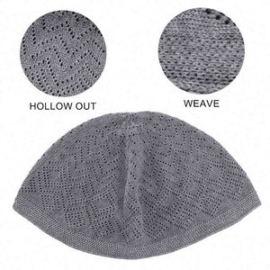 New Hollow Out Design Knitted Muslim Kufi <b>Hat</b> for Unisex Solid Color Stretchy Breathable Chemo Cap Turban Outdoor Use - Product Image 4