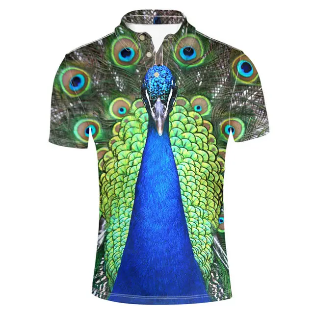 Hombres Plus Camisas 3D Peacock Horse Tops Tees Animal Stand Collar Shirt Hombres Casual Harajuku Ropa Jóvenes Hombres