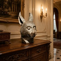 Tête de Lapin en Bronze Coulé Artisanale - Texture de Fourrure Texturée, Pièce Personnalisable de Qualité Muséale, Sculpture en Bronze