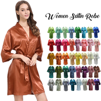 Expédition Rapide – Robe de Chambre en Soie Satinée Luxe, 55 Couleurs Unies, Col en V, Longueur Genou, pour Demoiselles d'Honneur, Femmes, Enfants, Mariage, Spa, Tenue de Matin