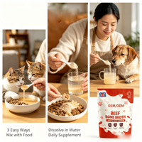 Poudre de Bouillon de Bœuf Riche en Protéines, Absorption Rapide, Sûr, Soutien Articulaire et Cutané, Complément Nutritionnel pour Chiens et Chats Toutes Races