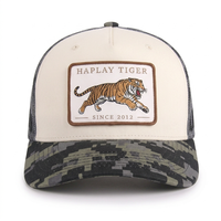Gorra de béisbol trucker snapback casual de verano de 5 paneles de malla con camuflaje digital y logo de animal, con parche bordado personalizado vintage, al por mayor