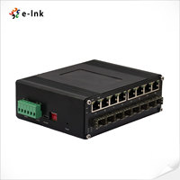 Commutateur PoE industriel géré E-link IP40 en aluminium, couche 2, 8 ports GE + 8 ports SFP pour le réseau