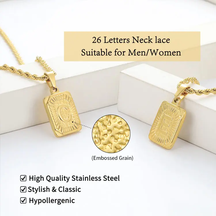 Tarnish Free Waterproof Grinding Alphabet 26 Initial Letter Charms Pendant Gold Plated Fashion Stainless Steel Jewelry Necklaces