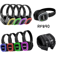 Casque audio silencieux RF890 3CH UHF LED, casque stéréo sans fil pour soirées silencieuses et soirées lumineuses