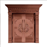 Porte d'entrée de luxe en cuivre pur de style classique européen, à quatre feuilles, avec sculpture en relief, pour villa, porte extérieure de sécurité, sur mesure OEM